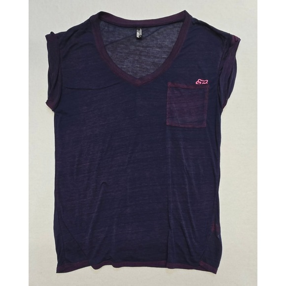 FOX Racing Womens Large Graphic V Neck T Shirt Pocket Casual Tee Top Ladies - Picture 1 of 9